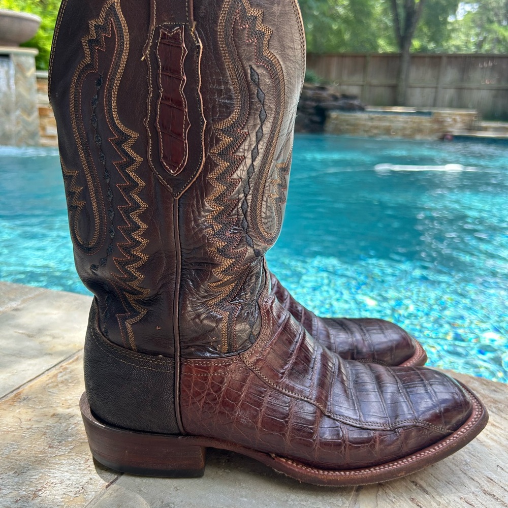 Lucchese Brown Leather Cowboy Boots Caiman 9D - Picture 4 of 16